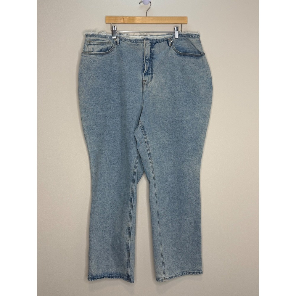 Good American Good 90s Jeans Lightโ Indigo Frayed Raw Waistband Sz 18